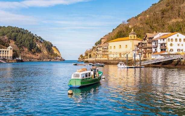 Boat on the water near San Pedro, part of the St James Way hike from San Sebastian.