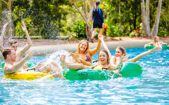 People enjoying a water ride at Calypso Bay, Wet n Wild, Gold Coast water park.