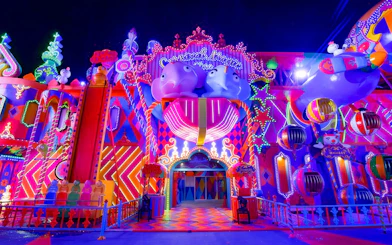 Carnival Magic entrance with vibrant lights and decorations in Phuket.