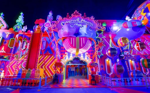 Carnival Magic entrance with vibrant lights and decorations in Phuket.