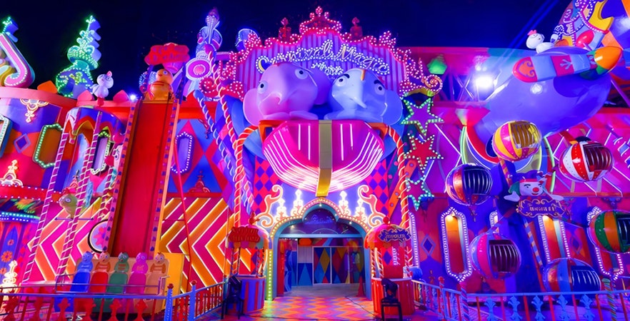 Carnival Magic entrance with vibrant lights and decorations in Phuket.