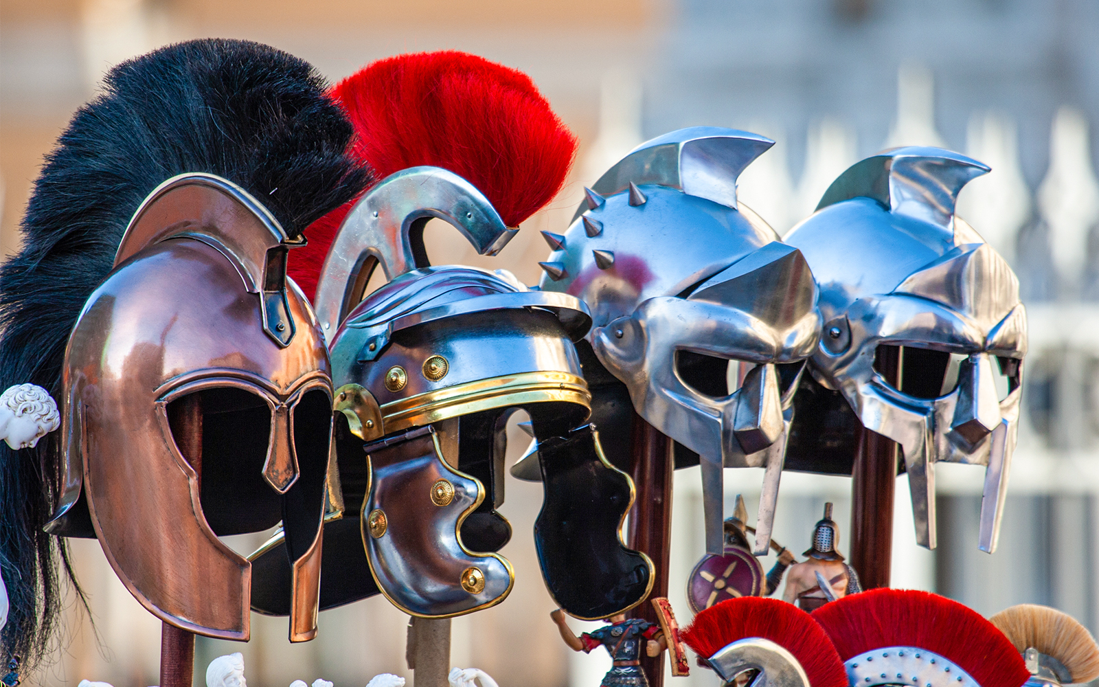 Roman soldier and gladiator helmets for sale on the streets of Roma