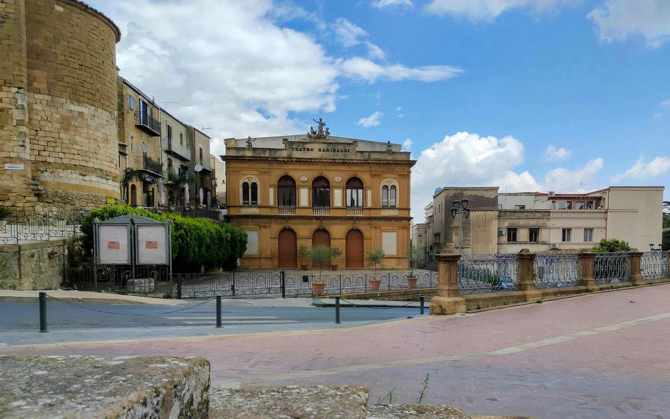 Teatro Garibaldi facade in Piazza Garibaldi, historic center of Piazza Armerina.
