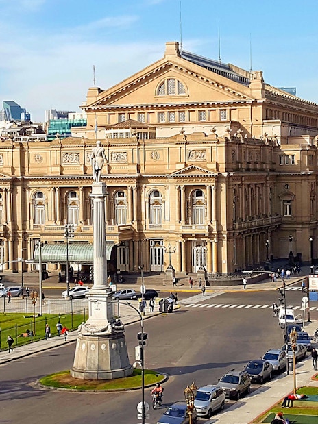 Teatro Colón and Plaza Lavalle viewed from the Palace of Justice, Buenos Aires, Argentina.