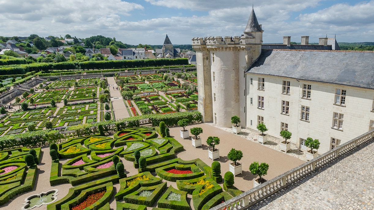 Aerial View of Chateau de Villandry gardens