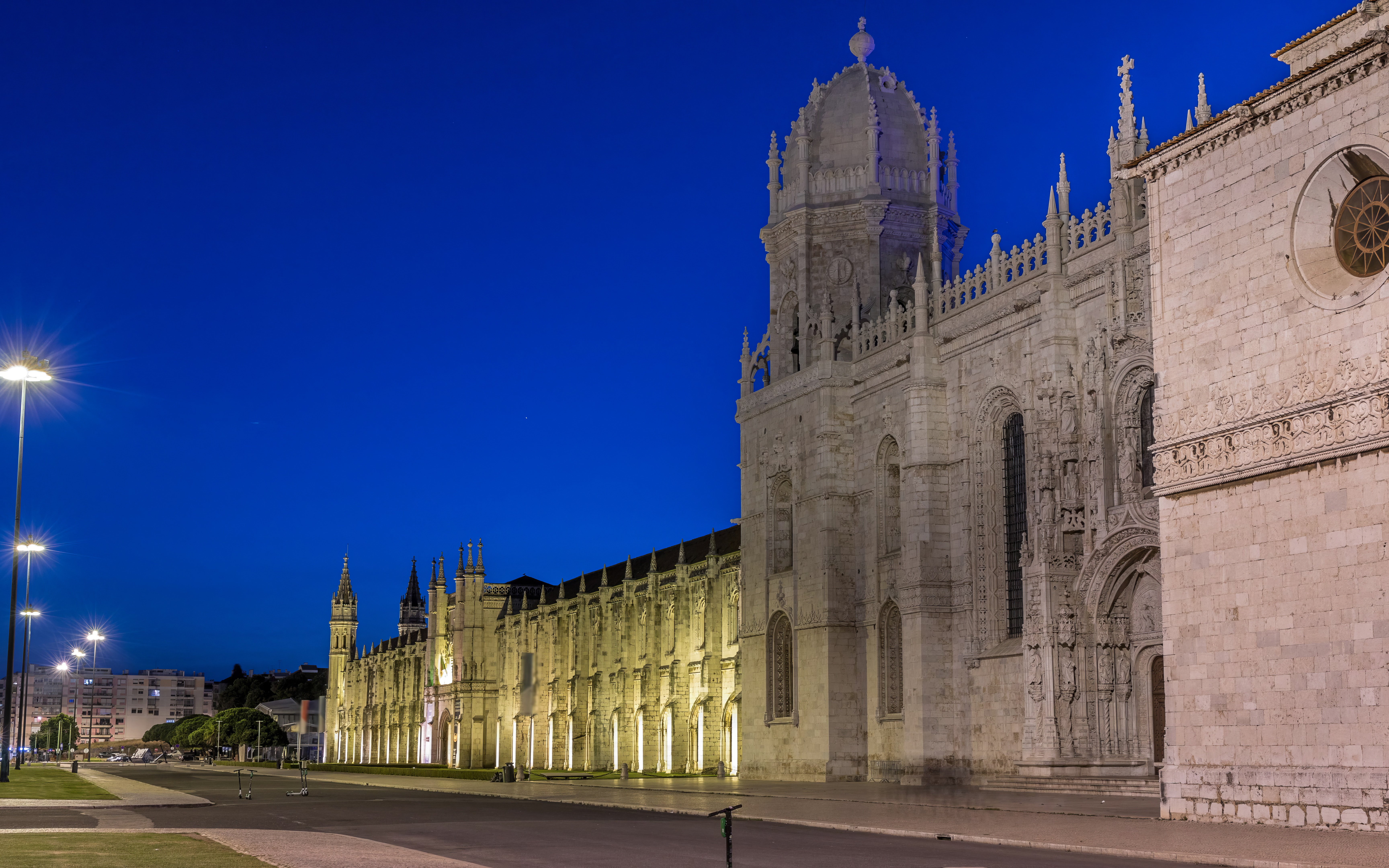 Jerónimos Monastery illuminated at night, Lisbon, Portugal.