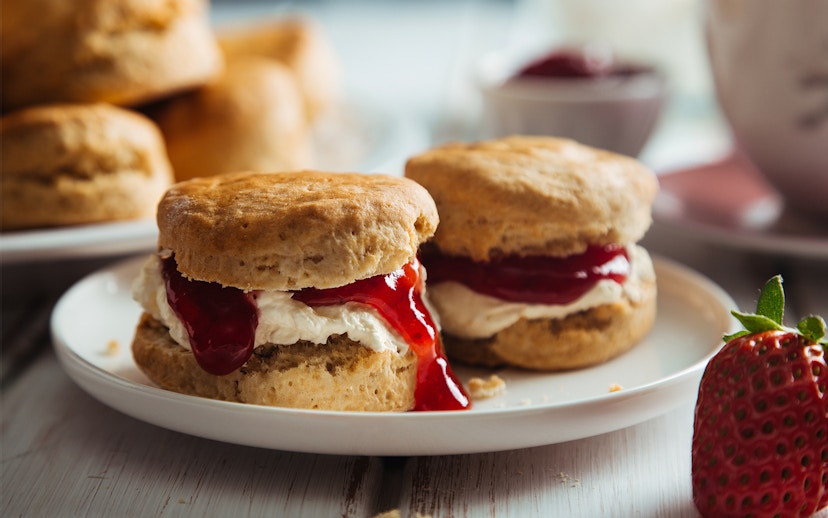 Scones with clotted cream and strawberry jam at the British Museum café.