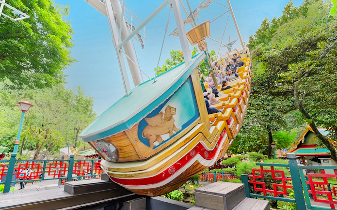 Pirate ship ride swinging at Dunia Fantasi Dufan Theme Park, Jakarta.