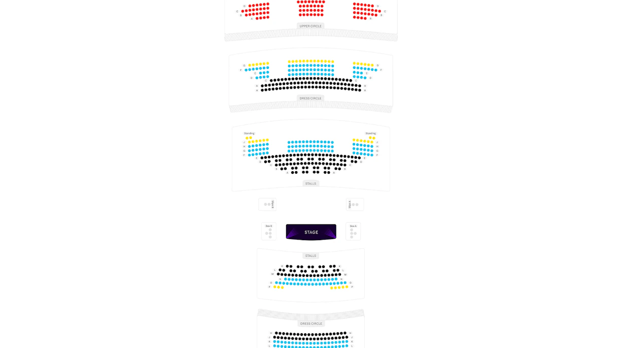 Kit Kat Club Playhouse Theatre seating map showing upper circle, dress circle, and stalls.