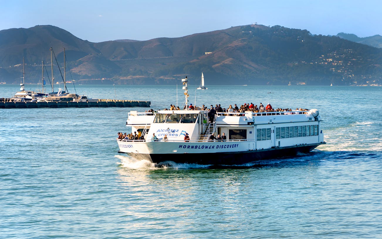 Ferry carrying passengers from San Francisco’s Pier 33 to Alcatraz Island.
