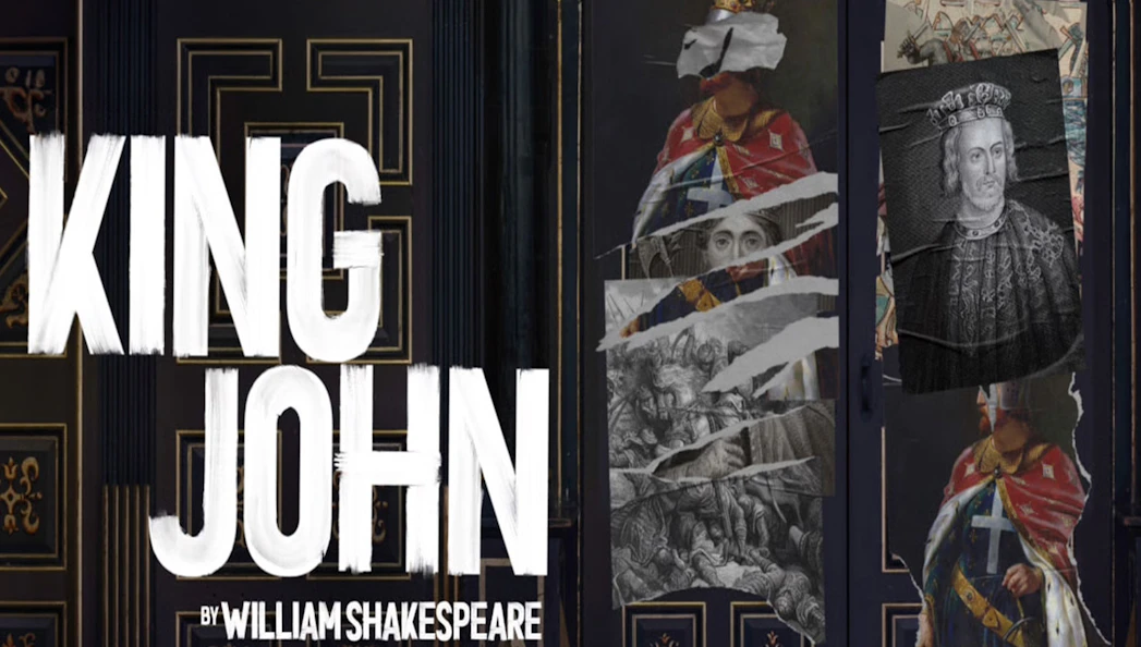 Collage of King John portraits and text by William Shakespeare