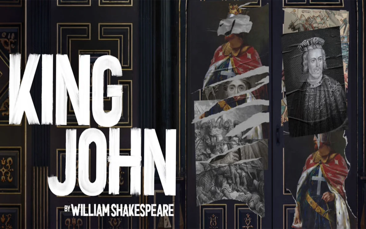 Collage of King John portraits and text by William Shakespeare