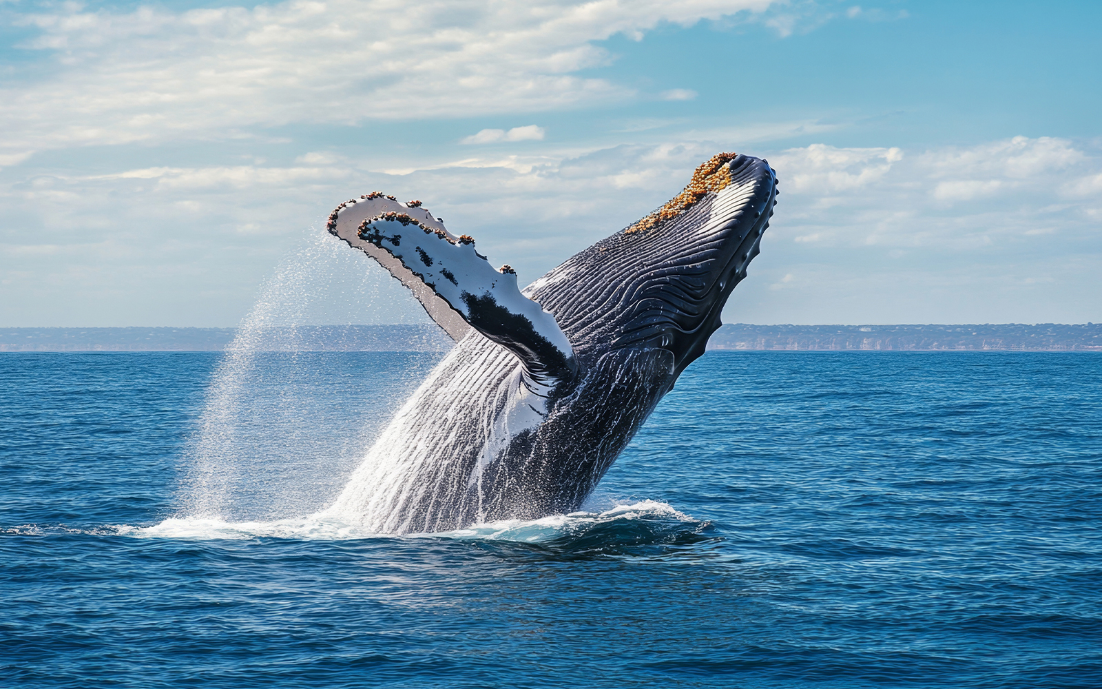 Blue whale breaching ocean waters in Tenerife.