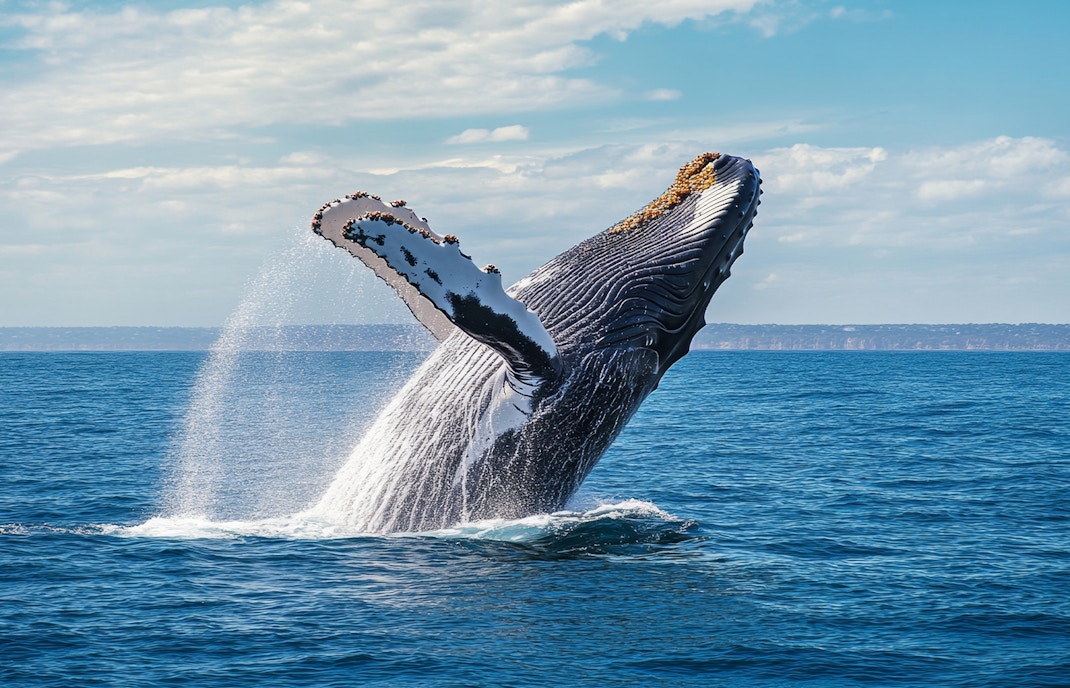 Blue whale breaching ocean waters in Tenerife.