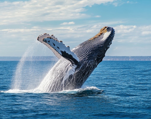 Blue whale breaching ocean waters in Tenerife.