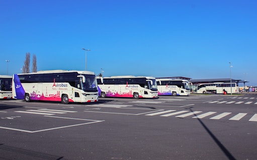 Aerobus buses parked at Paris Beauvais Airport for transfers to Saint-Denis University.