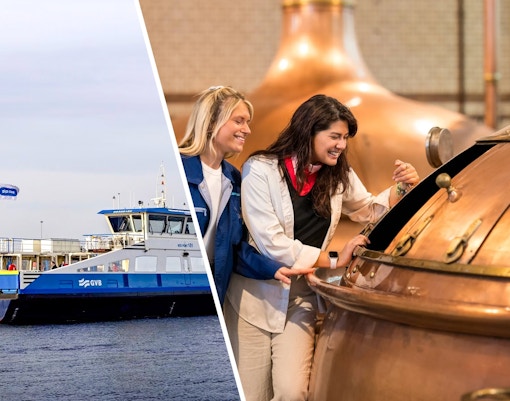 Guests exploring brewing equipment at the Heineken Experience in Amsterdam.