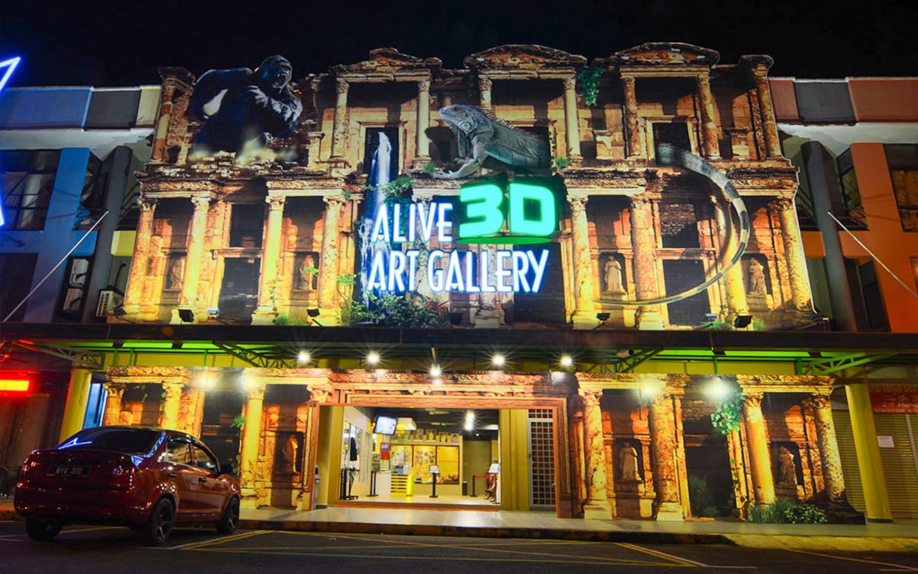 Alive 3D Art Gallery entrance with illuminated facade in Port Dickson.