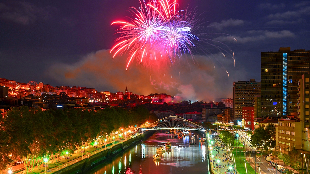 New Year Celebrating in the City of Spain - Firework from boat