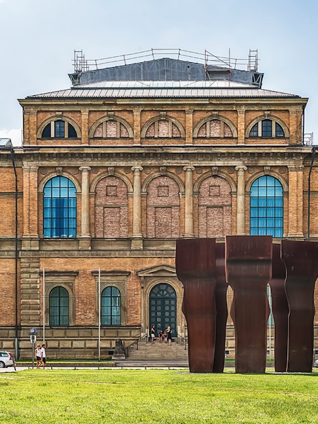Munich art museum exterior with modern sculpture, included in Munich City Pass.
