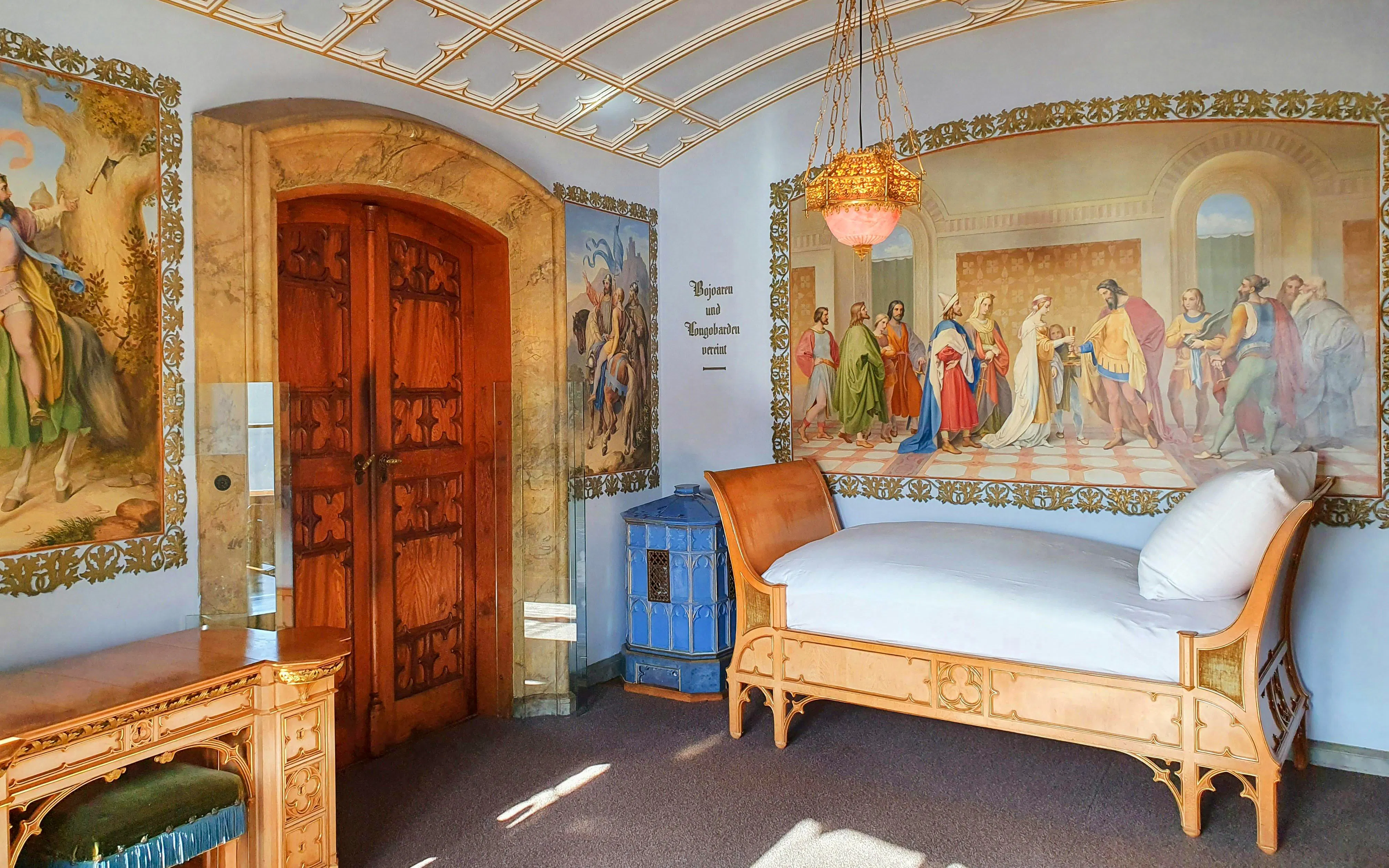 Authari Room with murals and ornate furniture, Neuschwanstein & Hohenschwangau Castle, Bavaria.