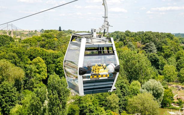 Cable car over Zooparc de Beauval, Loire Valley, France, with lush greenery below.