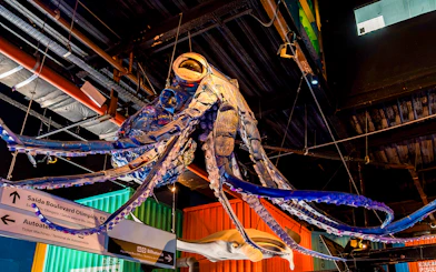 Octopus sculpture hanging inside AquaRio aquarium in Rio de Janeiro.