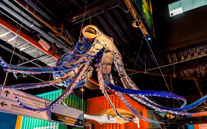 Octopus sculpture hanging inside AquaRio aquarium in Rio de Janeiro.