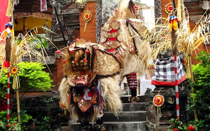 Traditional Barong costume at Uluwatu Kecak & Fire Dance Show, Bali.