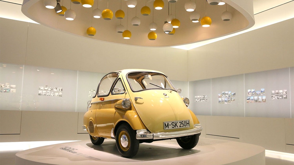 Vintage car display at BMW Museum, Munich, included in Munich City Pass.