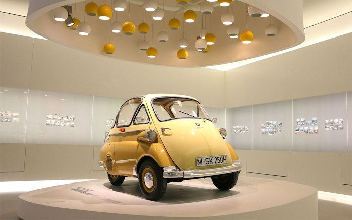 Vintage car display at BMW Museum, Munich, included in Munich City Pass.