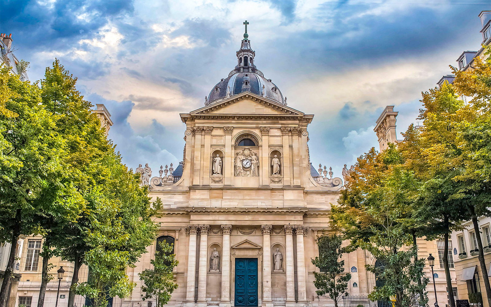 Sorbonne University facade in Paris, featured on the Latin Quarter self-guided audio tour.