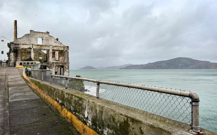Alcatraz Island ruins with San Francisco Bay view on guided walking tour.