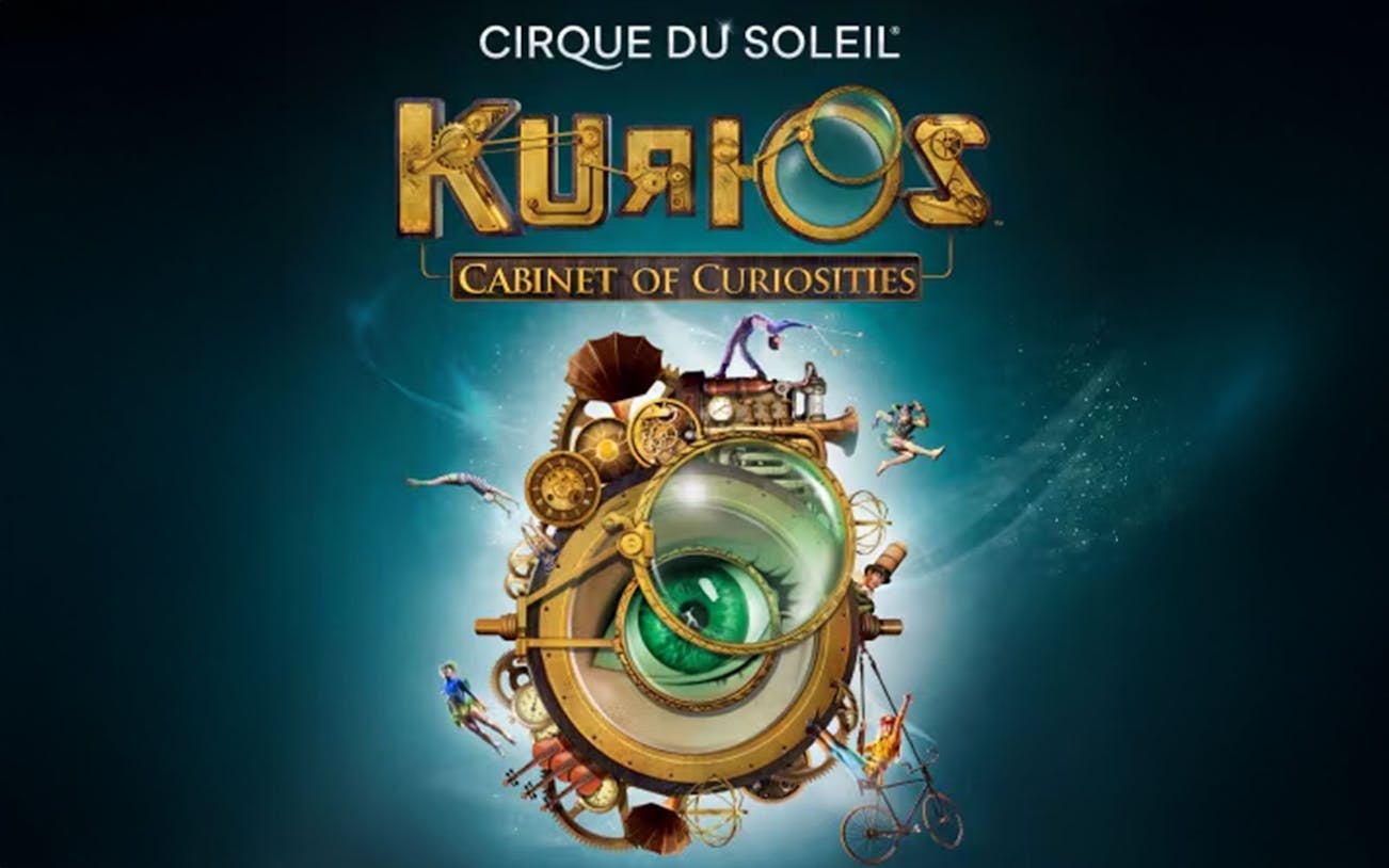 Kurios show poster with steampunk elements and performers, Cirque du Soleil, Vienna.