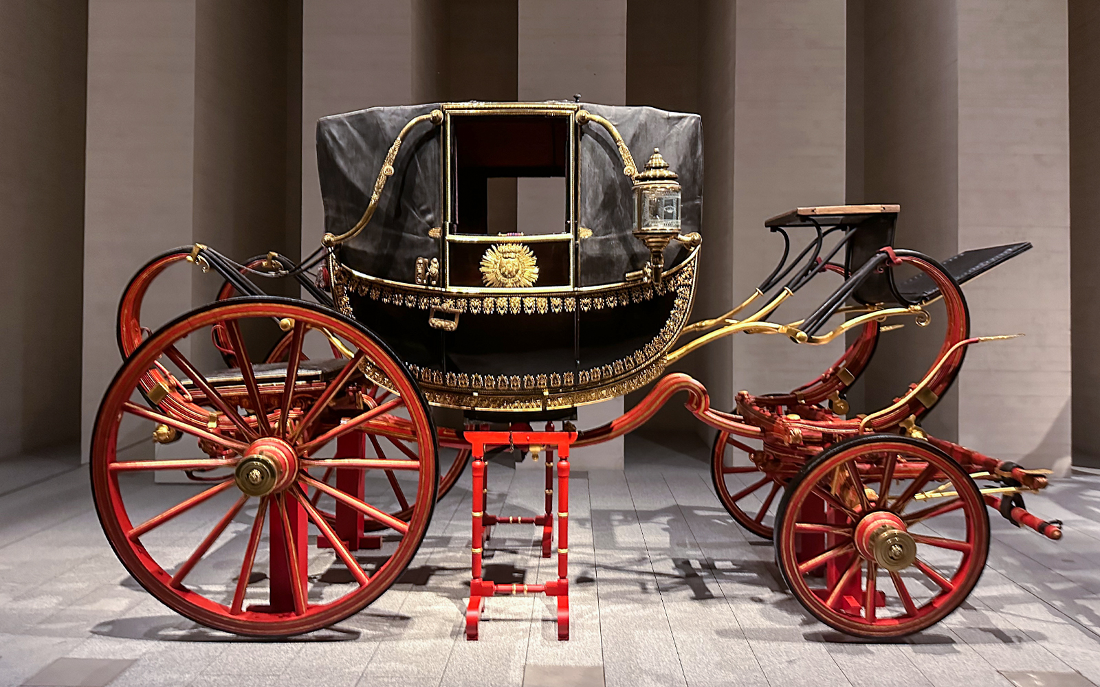 Royal carriages displayed in the Royal Collection Gallery, Madrid, Spain.