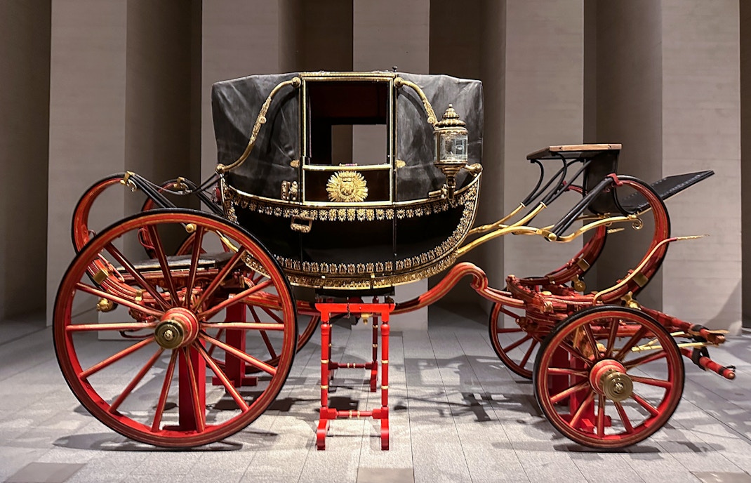 Royal carriages displayed in the Royal Collection Gallery, Madrid, Spain.