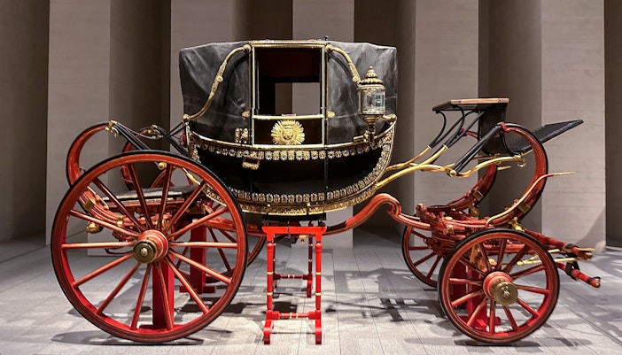 Royal carriages displayed in the Royal Collection Gallery, Madrid, Spain.