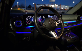 Luxury car interior for Budapest Airport to city center transfer.