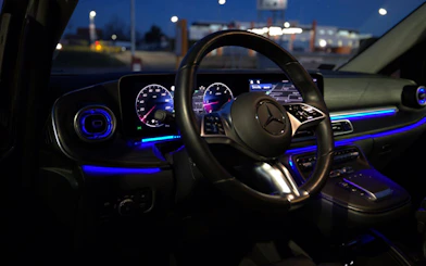 Luxury car interior for Budapest Airport to city center transfer.