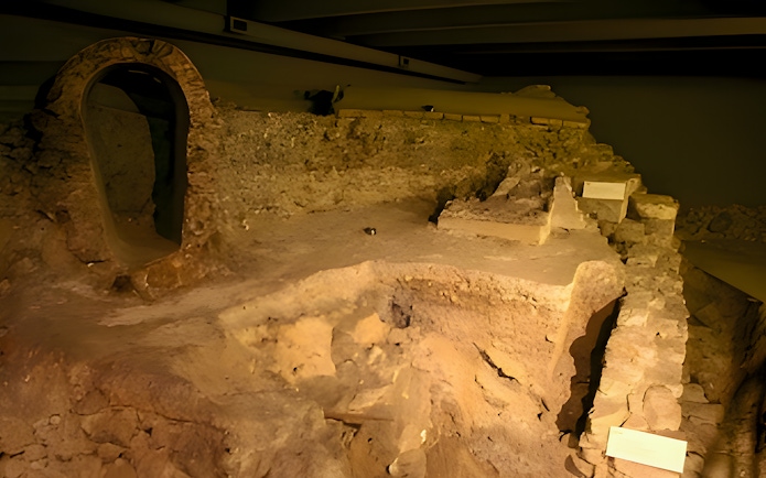 Notre-Dame Archaeological Crypt ancient stone ruins and archway.