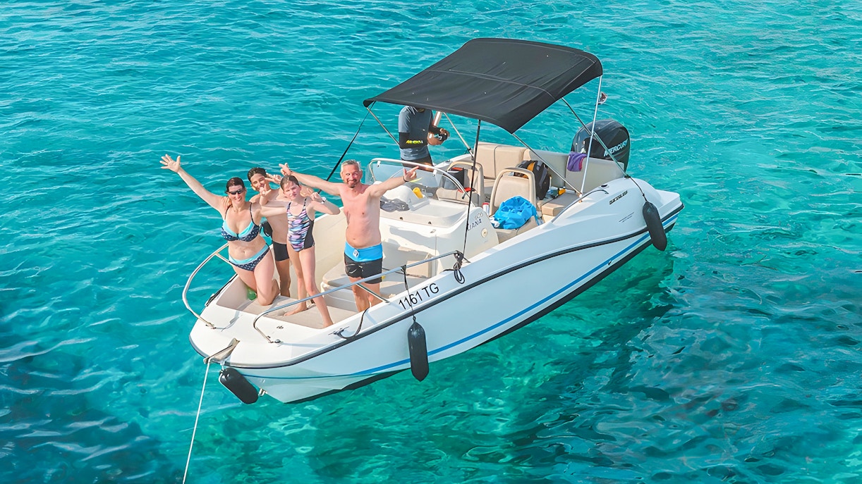 Private speedboat with people near Tiran Island, Sharm El Sheikh.