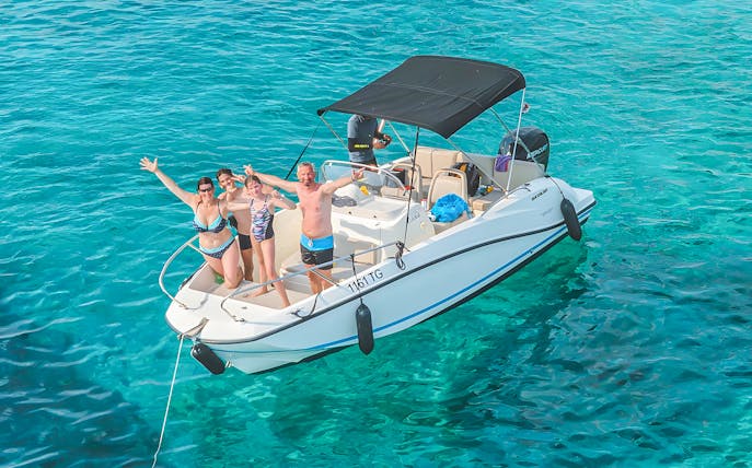 Private speedboat with people near Tiran Island, Sharm El Sheikh.