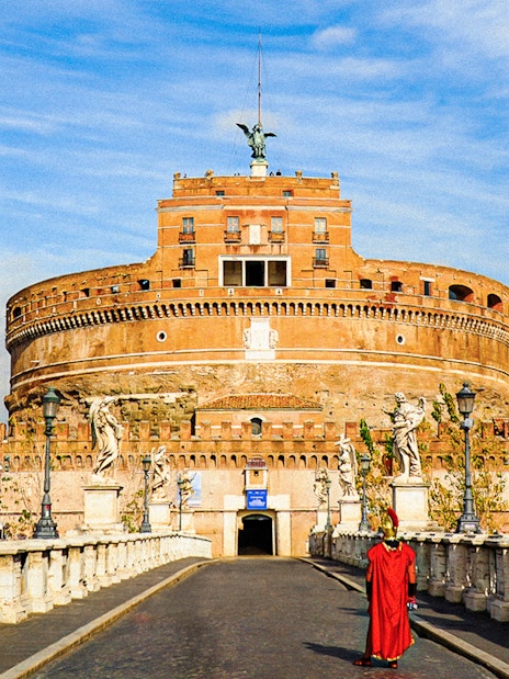 Castel Sant'Angelo exterior with statues on Ponte Sant'Angelo, Rome.