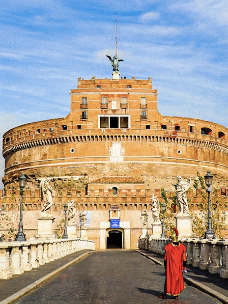 Castel Sant'Angelo exterior with statues on Ponte Sant'Angelo, Rome.