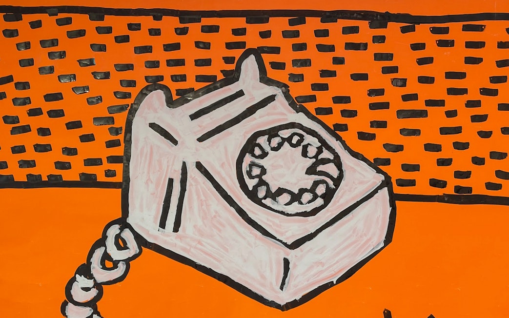 Keith Haring artwork of a telephone at Moco Museum Amsterdam.