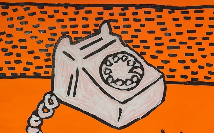 Keith Haring artwork of a telephone at Moco Museum Amsterdam.