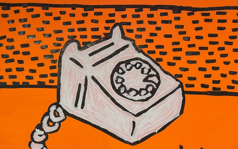 Keith Haring artwork of a telephone at Moco Museum Amsterdam.