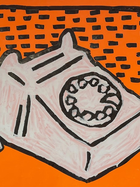 Keith Haring artwork of a telephone at Moco Museum Amsterdam.