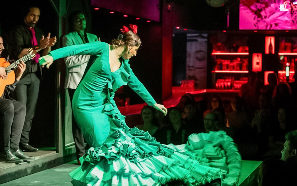 Flamenco dancer performing at El Duende by Tablao Cordobes, Barcelona.