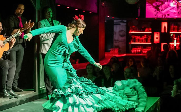 Flamenco dancer performing at El Duende by Tablao Cordobes, Barcelona.